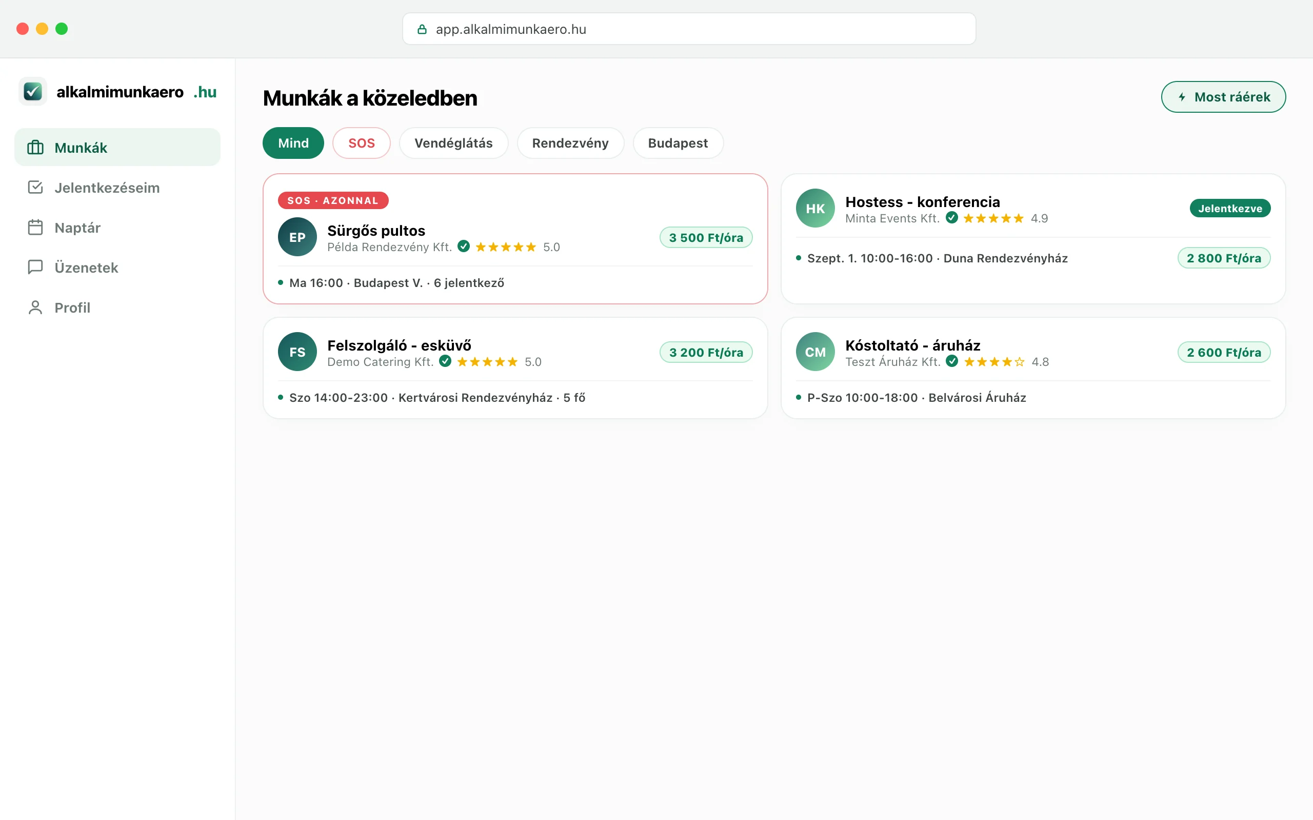 alkalmimunkaero.hu webapp böngészőben
